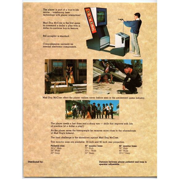 Mad Dog McCree 1980s Arcade Game Flyer Betson Laser Games Amusement - Picture 2 of 2